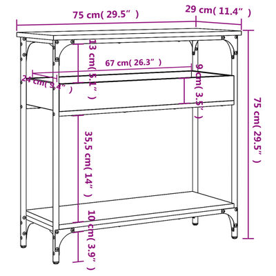 vidaXL Wandtafel met schap 75x29x75 cm bewerkt hout zwart