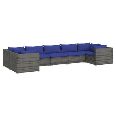 vidaXL 7-delige Loungeset met kussens poly rattan grijs