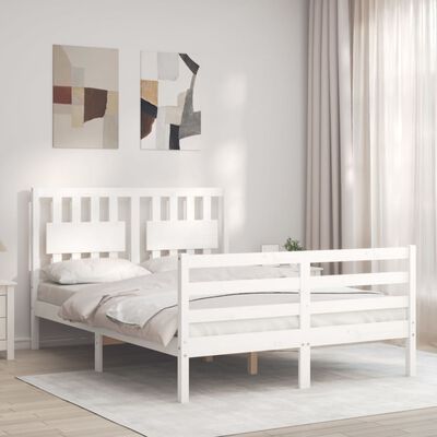 vidaXL Bedframe met hoofdbord massief hout wit 140x200 cm