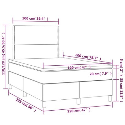 vidaXL Boxspring met matras en LED fluweel roze 120x200 cm