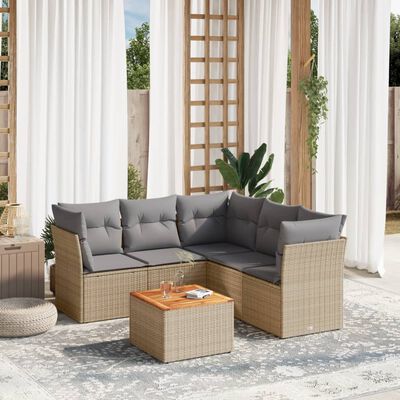 vidaXL 6-delige Loungeset met kussens poly rattan beige