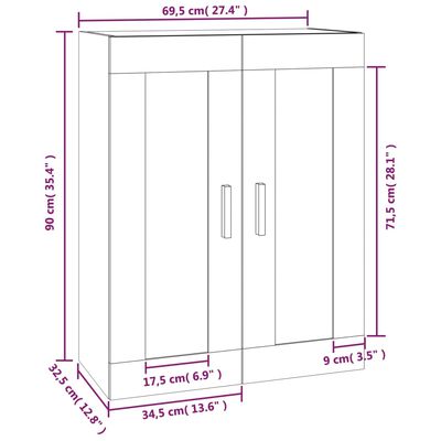 vidaXL Wandkast 69,5x32,5x90 cm bewerkt hout sonoma eikenkleurig