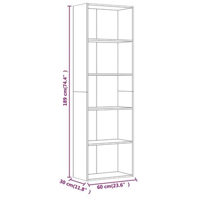 vidaXL Boekenkast 60x30x189 cm bewerkt hout gerookt eikenkleurig