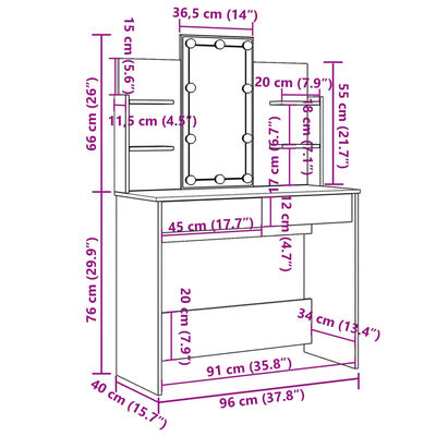 vidaXL Kaptafel met LED-verlichting 96x40x142 cm hoogglans wit