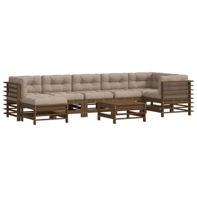 vidaXL 8-delige Loungeset met kussens massief hout honingbruin