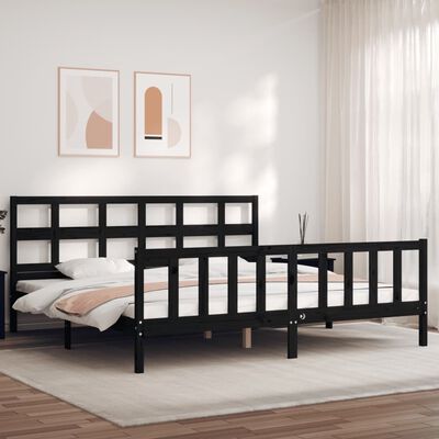 vidaXL Bedframe met hoofdbord massief hout zwart