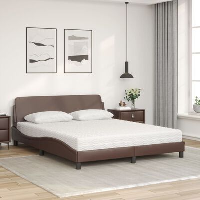 vidaXL Bed met matras kunstleer bruin 160x200 cm