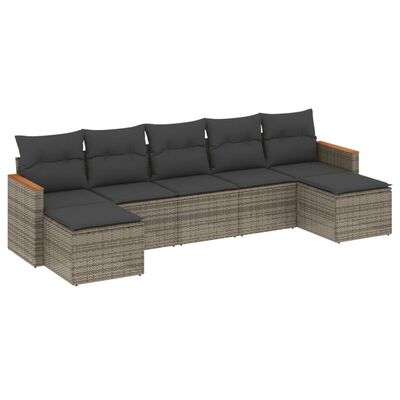 vidaXL 7-delige Loungeset met kussens poly rattan grijs