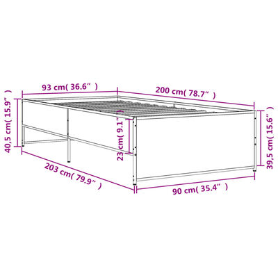 vidaXL Bedframe bewerkt hout en metaal grijs sonoma eiken 90x200 cm