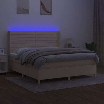 vidaXL Boxspring met matras en LED stof crèmekleurig 160x200 cm