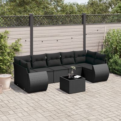 vidaXL 8-delige Loungeset met kussens poly rattan zwart