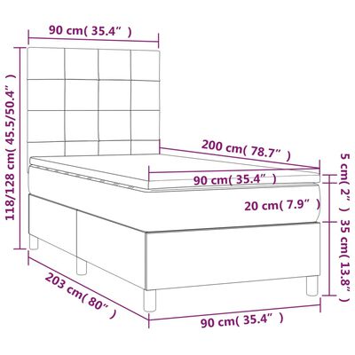 vidaXL Boxspring met matras en LED stof donkergrijs 90x200 cm