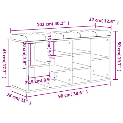 vidaXL Schoenenbank 102x32x50 cm bewerkt hout betongrijs