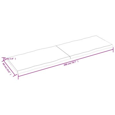 vidaXL Tafelblad natuurlijke rand 200x60x(2-4) cm eikenhout lichtbruin