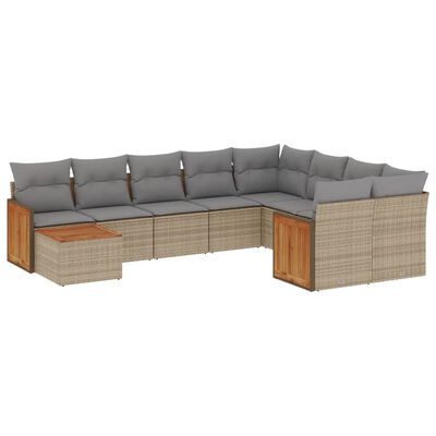 vidaXL 10-delige Loungeset met kussens poly rattan beige