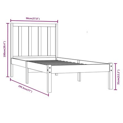 vidaXL Bedframe massief grenenhout wit 90x190 cm