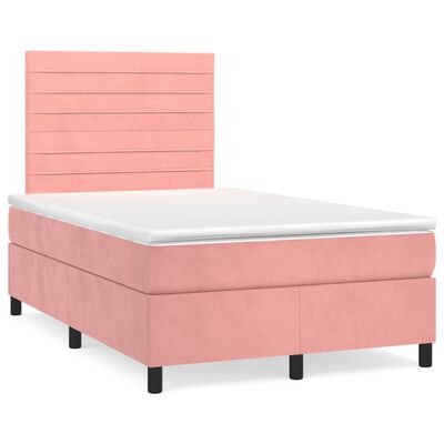 vidaXL Boxspring met matras fluweel roze 120x200 cm