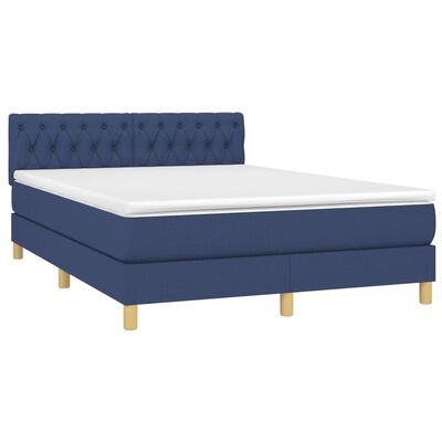 vidaXL Boxspring met matras en LED stof blauw 140x200 cm