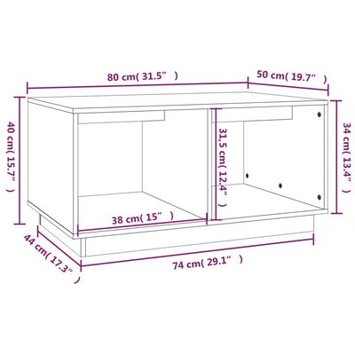 vidaXL Salontafel 80x50x40 cm massief grenenhout honingbruin