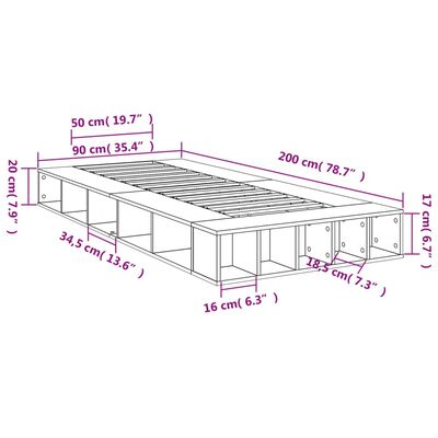 vidaXL Bedframe bewerkt hout gerookt eikenkleurig 90x200 cm