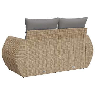 vidaXL Tuinbank 2-zits met kussens poly rattan beige