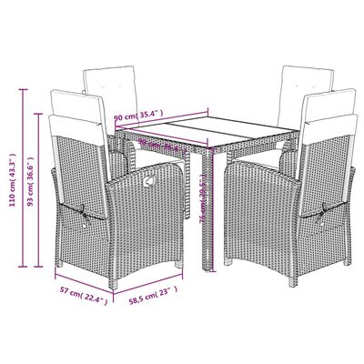 vidaXL 5-delige Tuinset met kussens poly rattan zwart