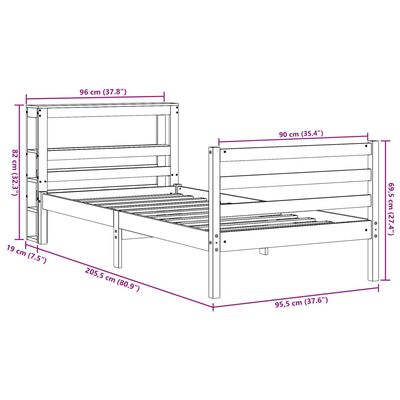 vidaXL Bedframe zonder matras massief grenenhout wit 90x200 cm