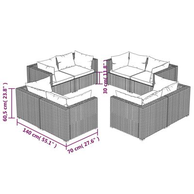 vidaXL 8-delige Loungeset met kussens poly rattan zwart