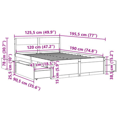 vidaXL Bedframe zonder matras massief grenenhout wit 120x190 cm