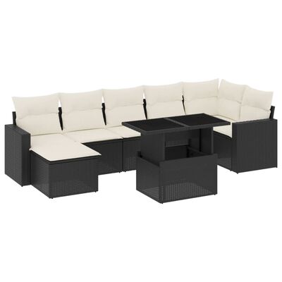 vidaXL 8-delige Loungeset met kussens poly rattan zwart