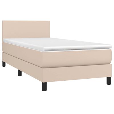 vidaXL Boxspring met matras kunstleer cappuccinokleurig 100x200 cm