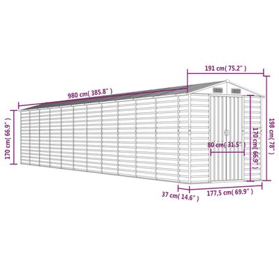 vidaXL Tuinschuur 191x980x198 cm gegalvaniseerd staal lichtgrijs