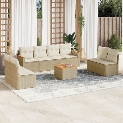 vidaXL 9-delige Loungeset met kussens poly rattan beige