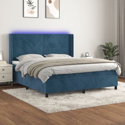 vidaXL Boxspring met matras en LED fluweel donkerblauw 160x200 cm