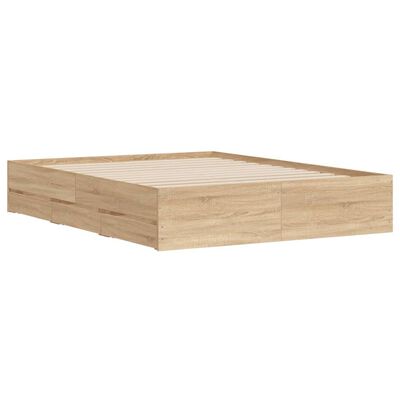 vidaXL Bedframe met lades bewerkt hout sonoma eikenkleurig 150x200 cm