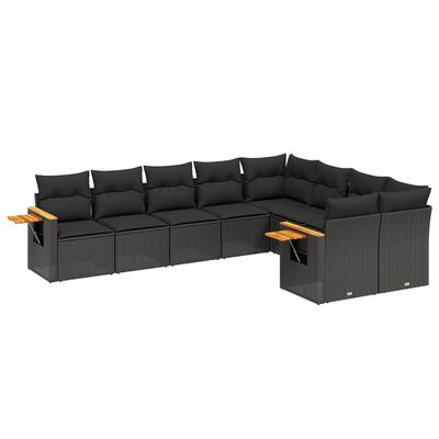 vidaXL 9-delige Loungeset met kussens poly rattan zwart