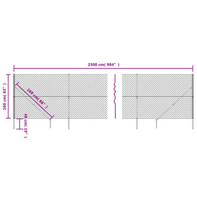 vidaXL Gaashek met grondankers 1,6x25 m zilverkleurig