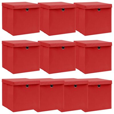 vidaXL Opbergboxen met deksel 10 st 32x32x32 cm stof wit