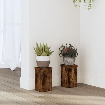 vidaXL Plantenstandaards 2 st 10x10x18 cm bewerkt hout gerookt eiken