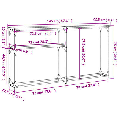 vidaXL Wandtafel 145x22,5x75 cm bewerkt hout grijs sonoma eikenkleurig