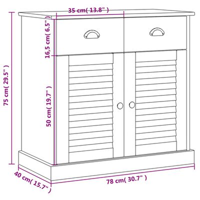 vidaXL Dressoir met lades VIGO 78x40x75 cm massief grenenhout wit