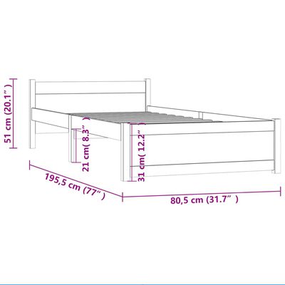 vidaXL Bedframe massief hout zwart 75x190 cm