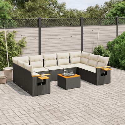 vidaXL 10-delige Loungeset met kussens poly rattan zwart