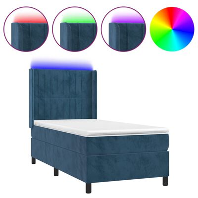 vidaXL Boxspring met matras en LED fluweel donkerblauw 100x200 cm