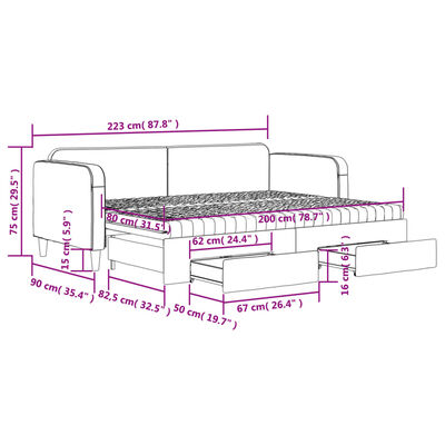 vidaXL Slaapbank met onderschuifbed en lades 80x200 cm stof taupe