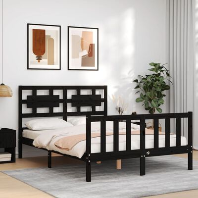 vidaXL Bedframe met hoofdbord massief hout zwart 140x190 cm