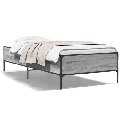 vidaXL Bedframe bewerkt hout en metaal grijs sonoma eiken 90x190 cm