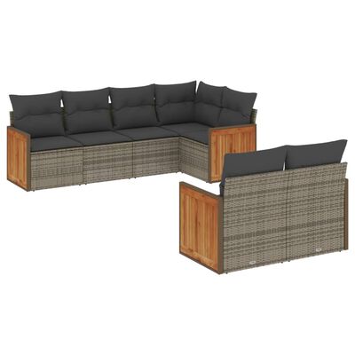 vidaXL 7-delige Loungeset met kussens poly rattan grijs