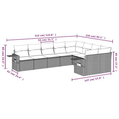 vidaXL 9-delige Loungeset met kussens poly rattan zwart