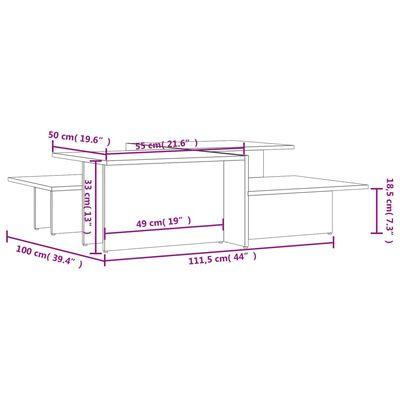 vidaXL Salontafels 2 st bewerkt hout hoogglans grijs